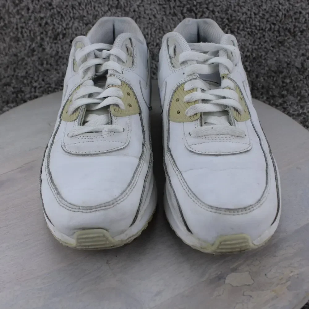 Nike Air Max 90 Triple White Leather Sneakers Youth 7 / Womens 8.5